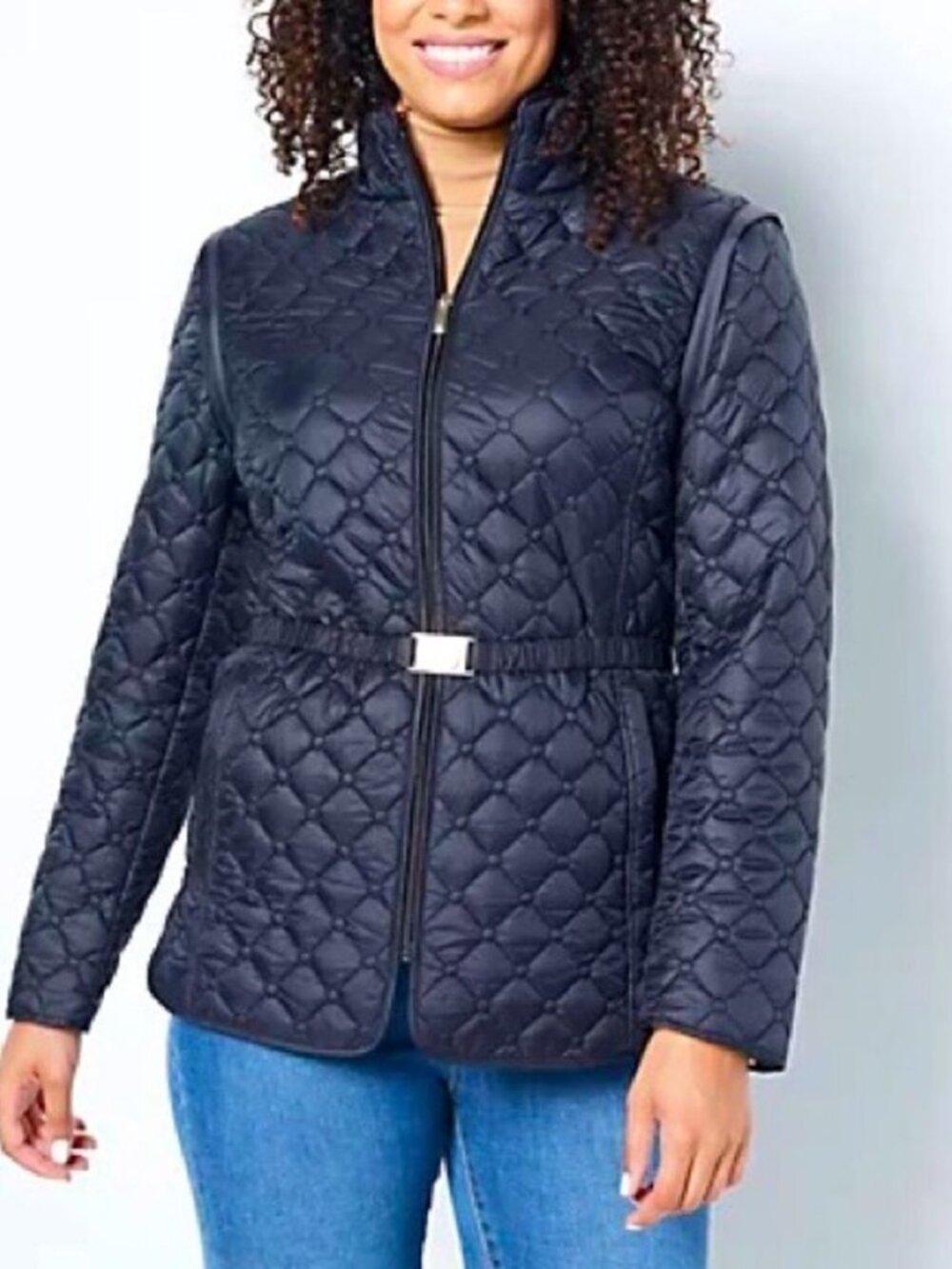 Dennis Basso Detachable Sleeves Water Resistant Quilted Jacket